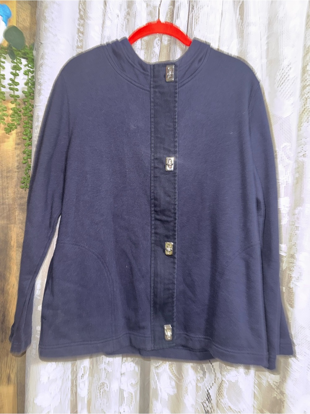 Liz Claiborne Navy Button-Front Knit Cardigan